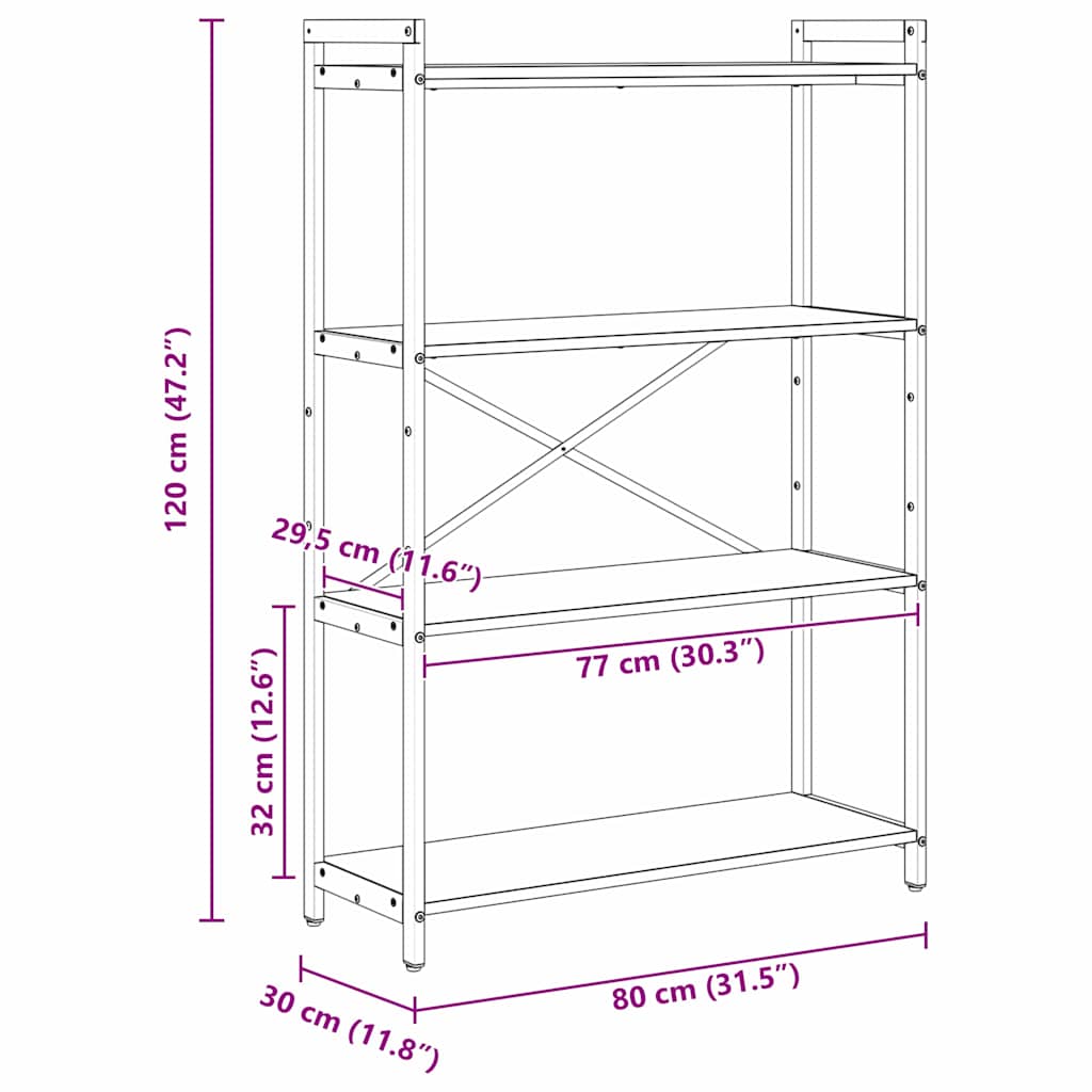 vidaXL Półka na książki Szary dąb sonoma 80 x 30 x 120 cm