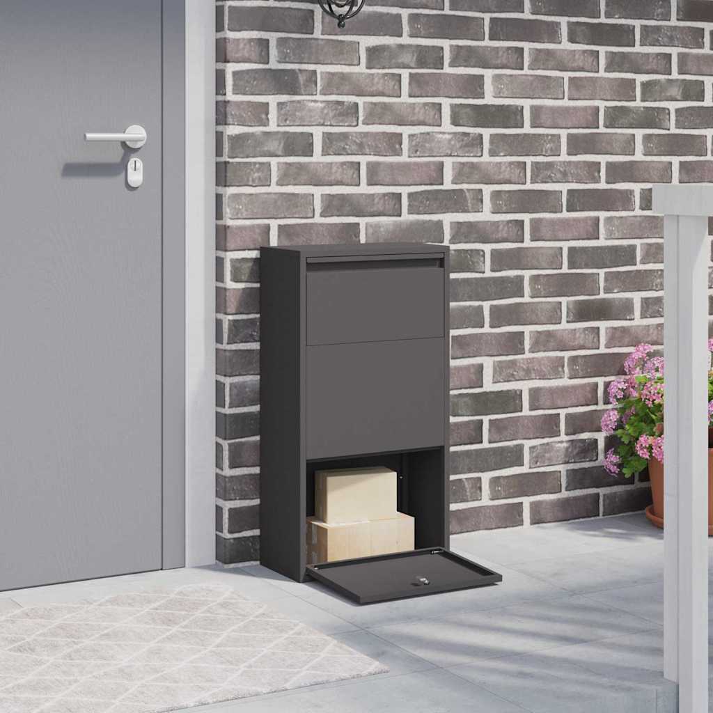 vidaXL Skrzynka na przesyłki z drzwiami Czarny 44 x 22 x 82 cm Stal