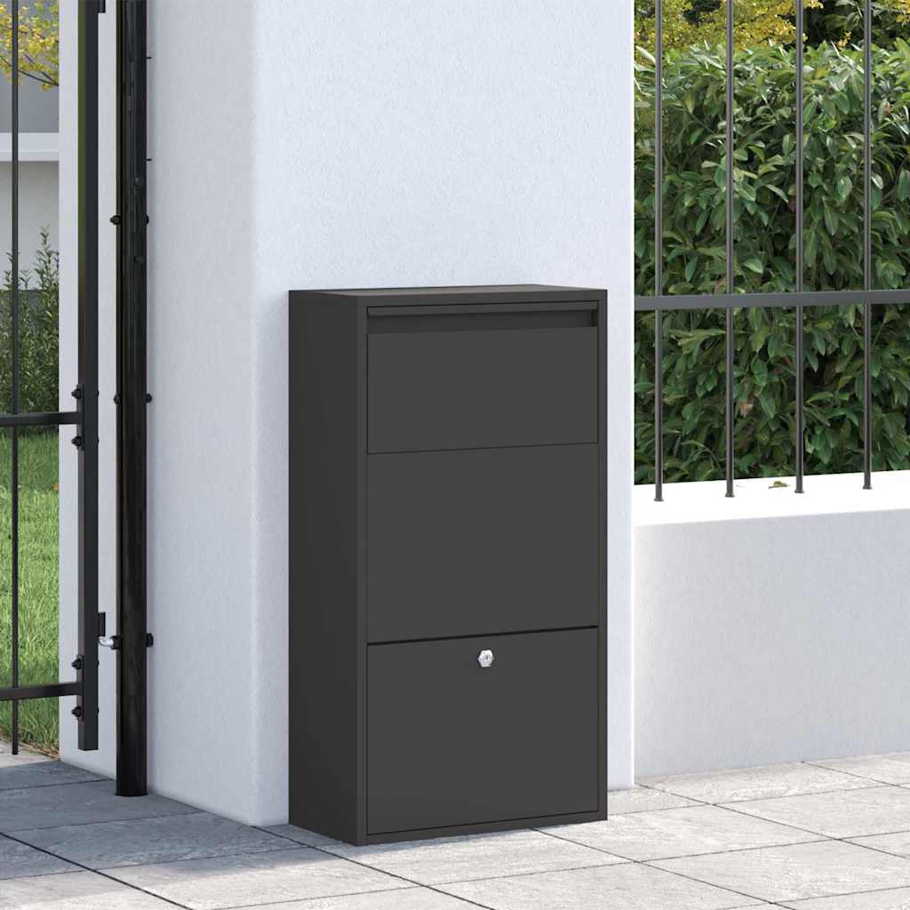 vidaXL Skrzynka na przesyłki z drzwiami Czarny 44 x 22 x 82 cm Stal