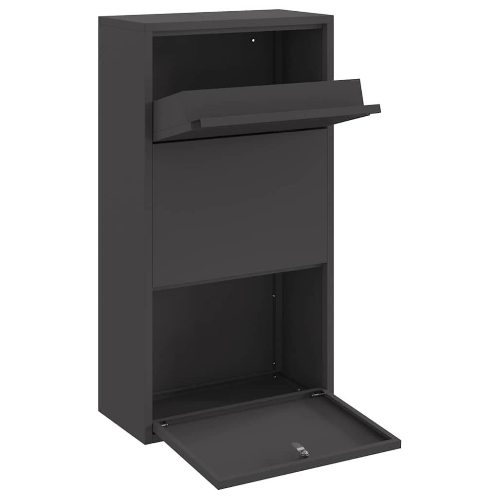 vidaXL Skrzynka na przesyłki z drzwiami Czarny 44 x 22 x 82 cm Stal