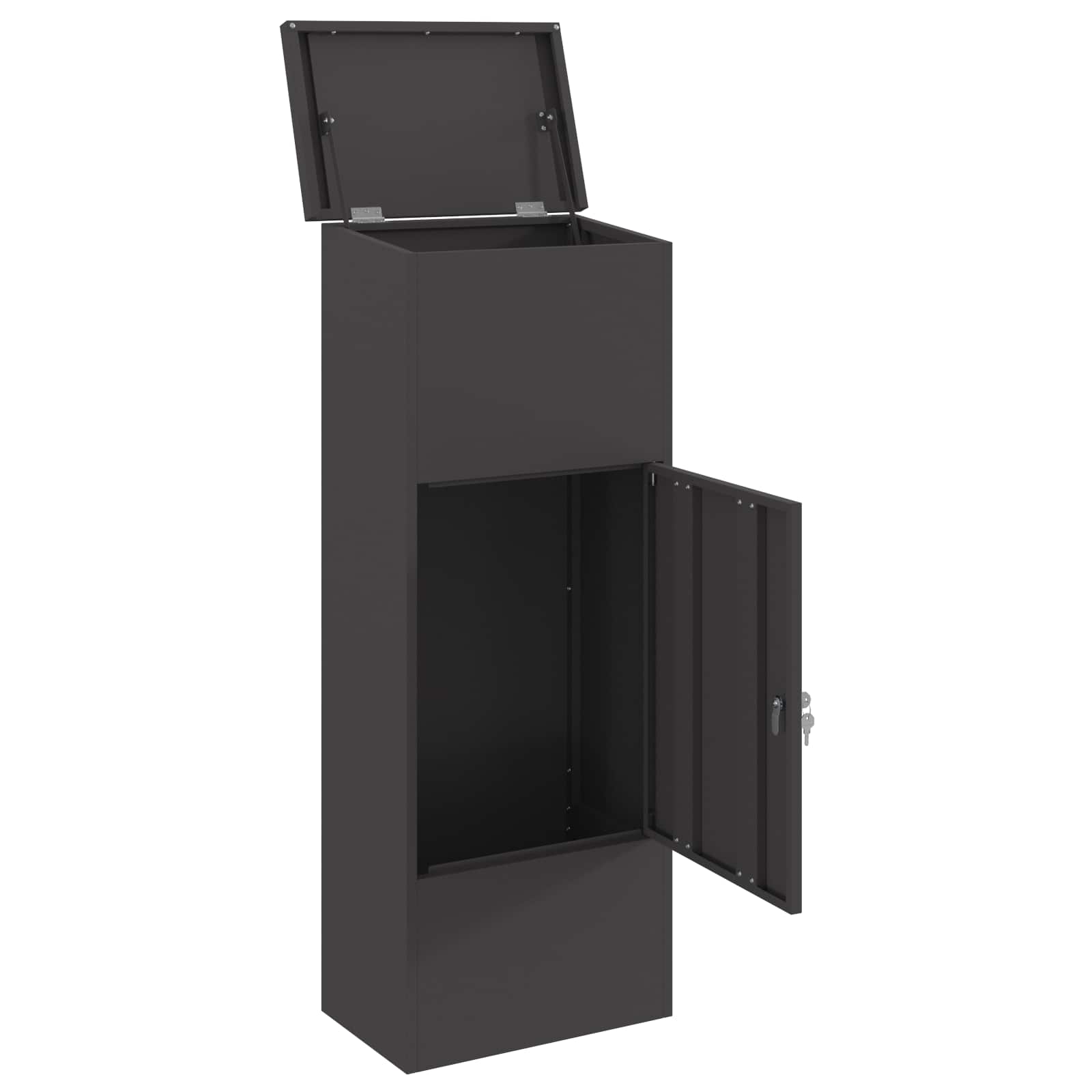vidaXL Skrzynka na przesyłki Czarny 44,5 x 29 x 110,5 cm Stal