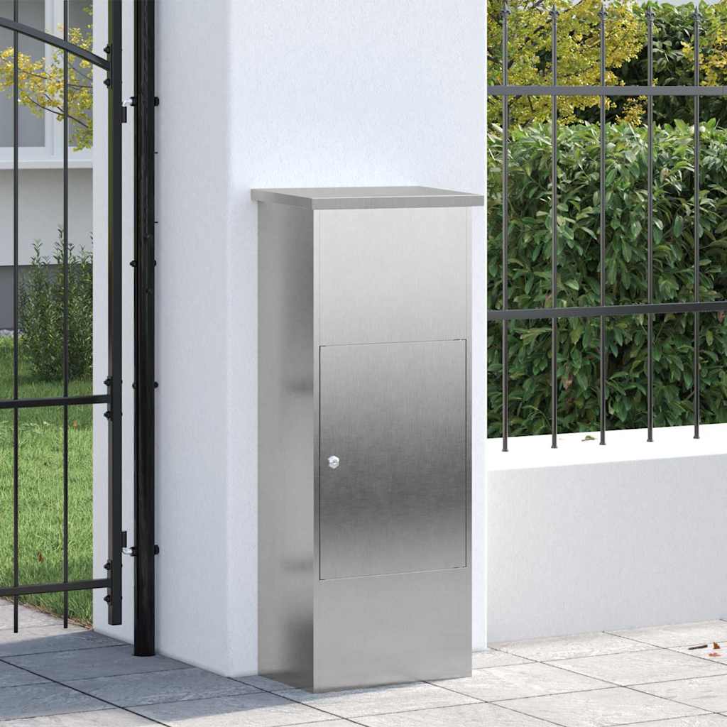 vidaXL Skrzynka na przesyłki z drzwiami Srebrny 44,5 x 29 x 110,5 cm