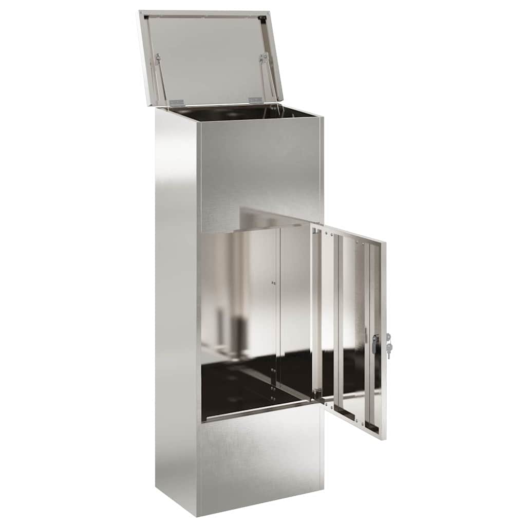 vidaXL Skrzynka na przesyłki z drzwiami Srebrny 44,5 x 29 x 110,5 cm