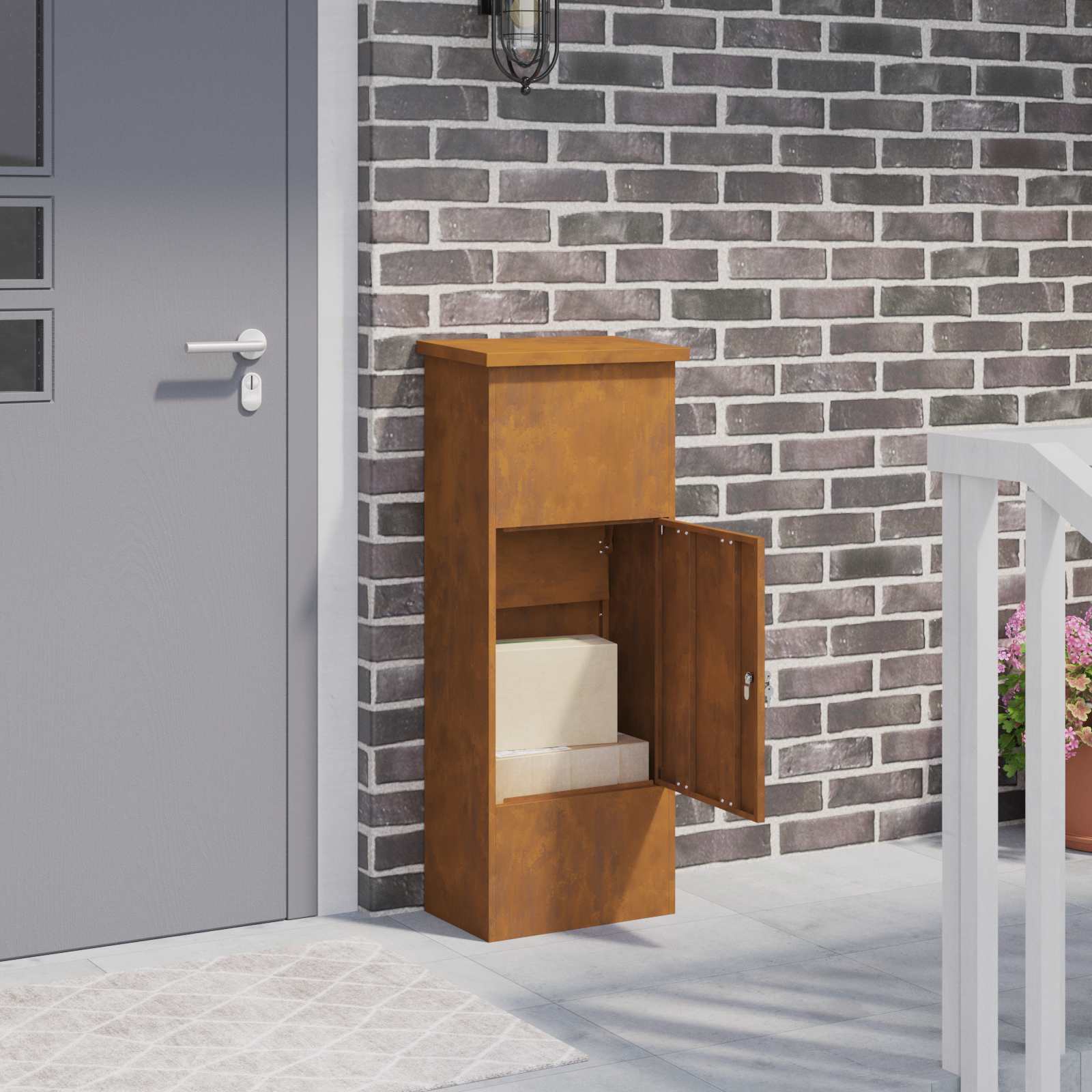 vidaXL Skrzynka na przesyłki z drzwiami Rdzawy 44,5 x 29 x 110,5 cm