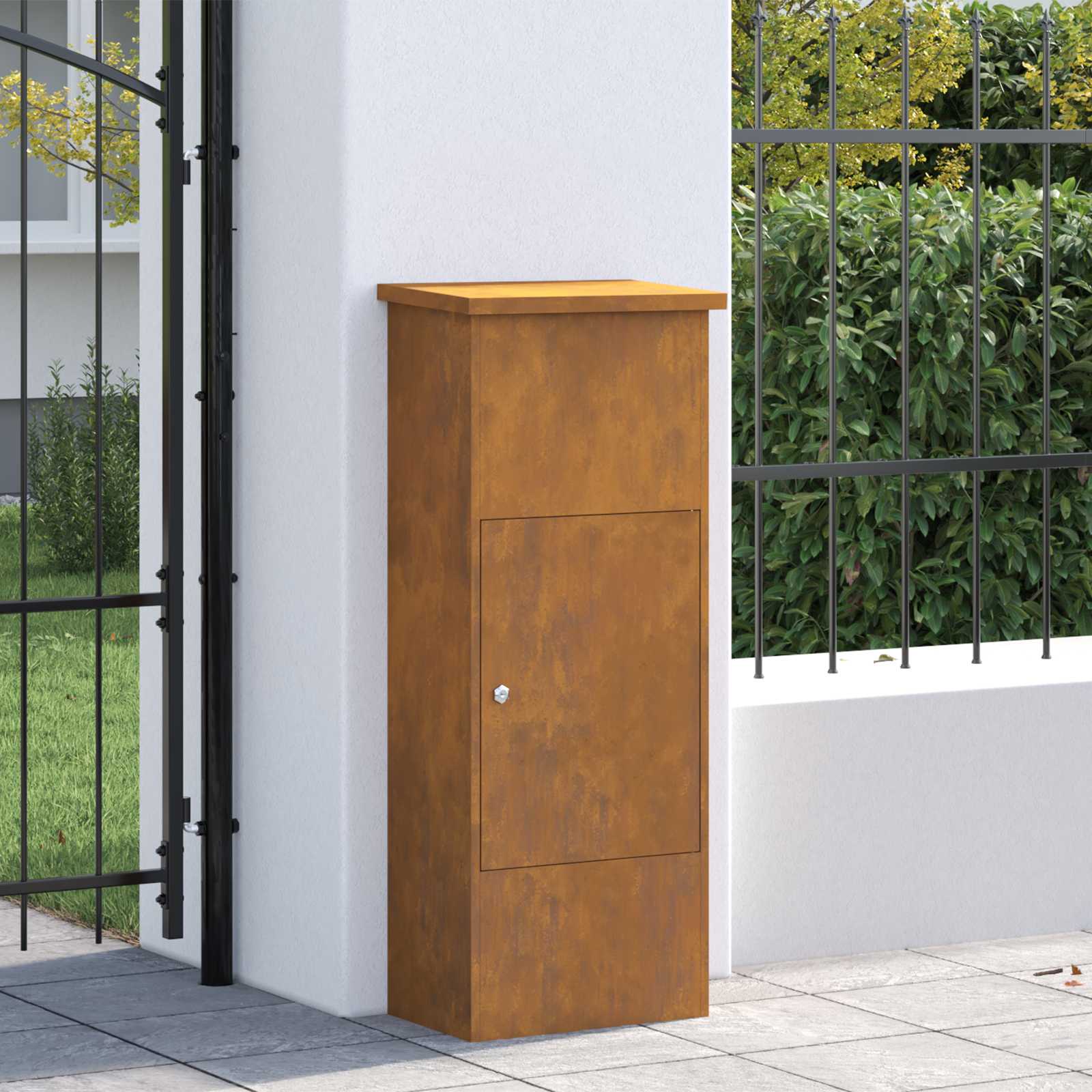 vidaXL Skrzynka na przesyłki z drzwiami Rdzawy 44,5 x 29 x 110,5 cm