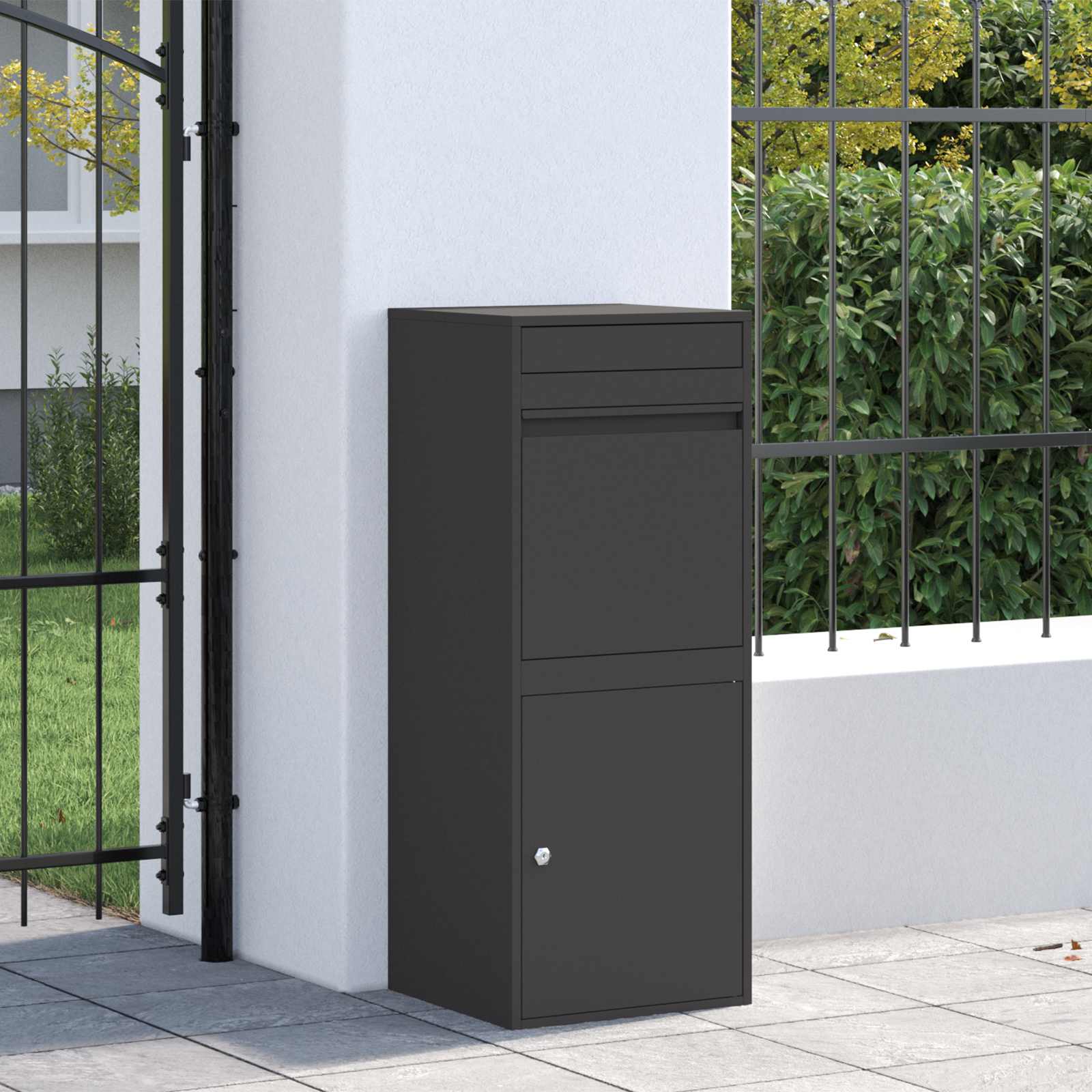 vidaXL Skrzynka na przesyłki z drzwiami Czarny 41 x 38 x 103 cm Stal