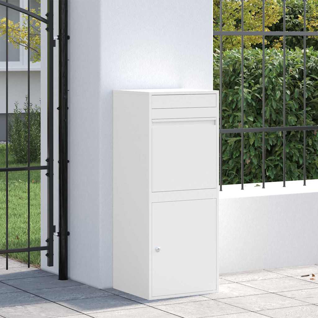 vidaXL Skrzynka na przesyłki z drzwiami Biały 41 x 38 x 103 cm Stal