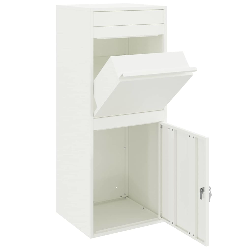 vidaXL Skrzynka na przesyłki z drzwiami Biały 41 x 38 x 103 cm Stal