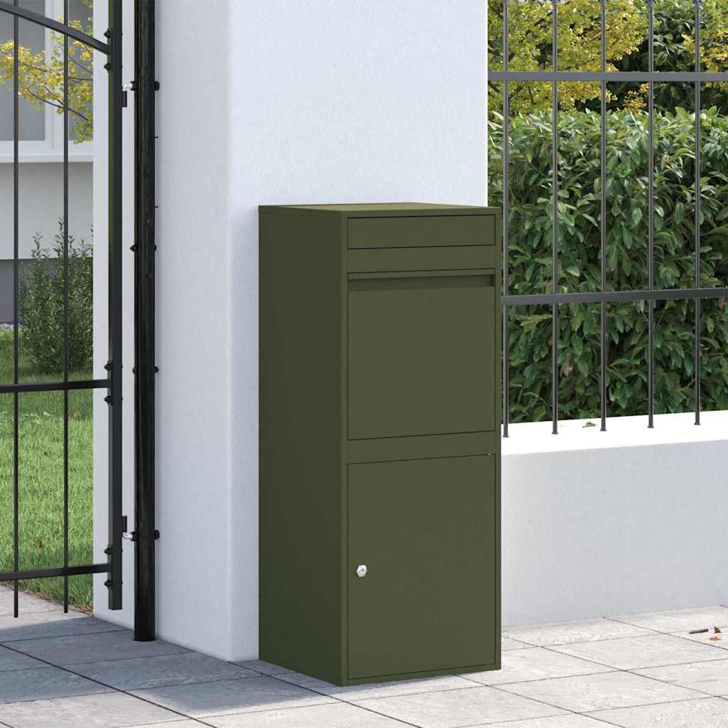 vidaXL Skrzynka na przesyłki z drzwiami oliwkowy 41 x 38 x 103 cm Stal