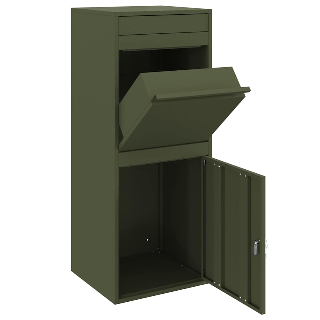 vidaXL Skrzynka na przesyłki z drzwiami oliwkowy 41 x 38 x 103 cm Stal