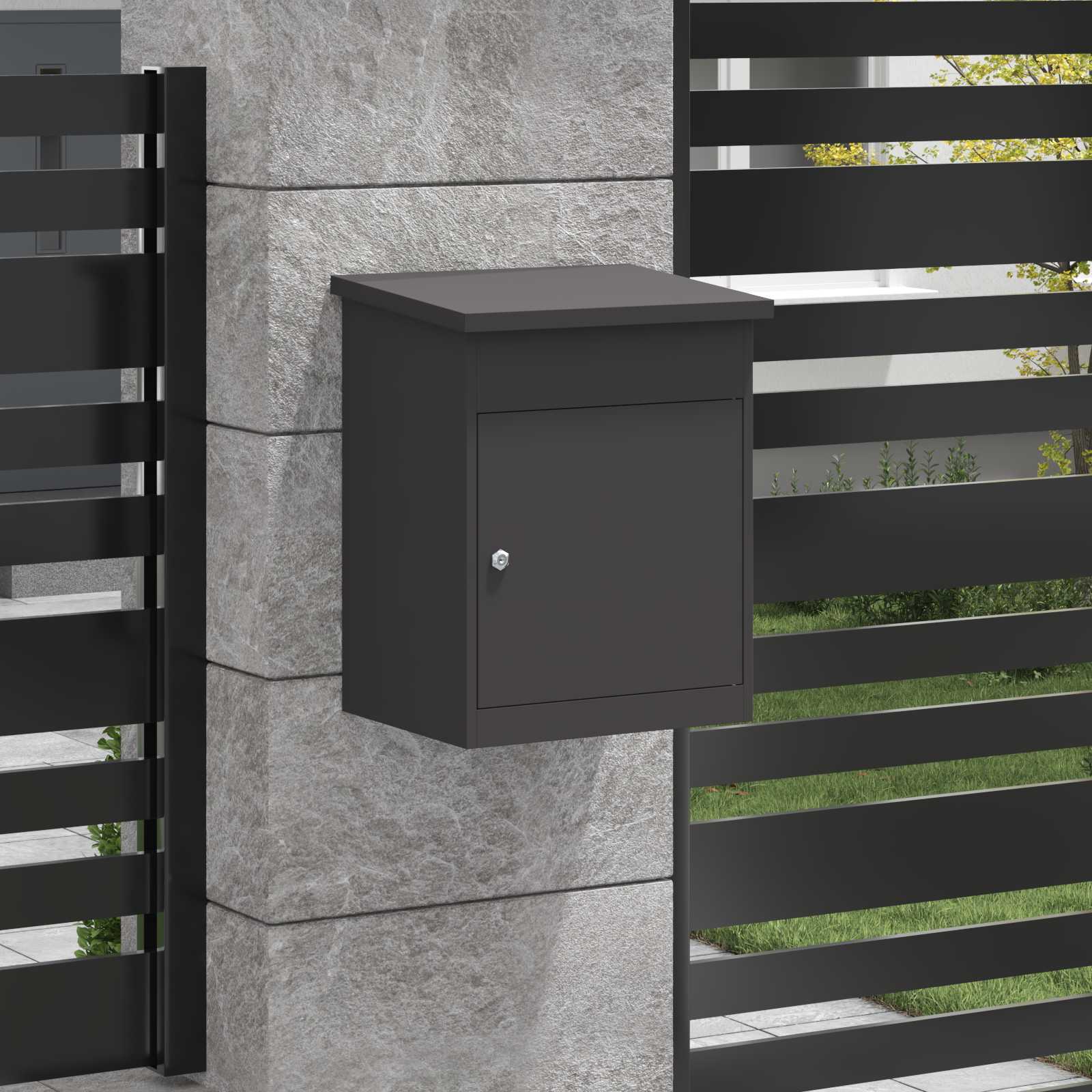 vidaXL Skrzynka na przesyłki z drzwiami Czarny 47.5 x 38 x 59 cm Stal