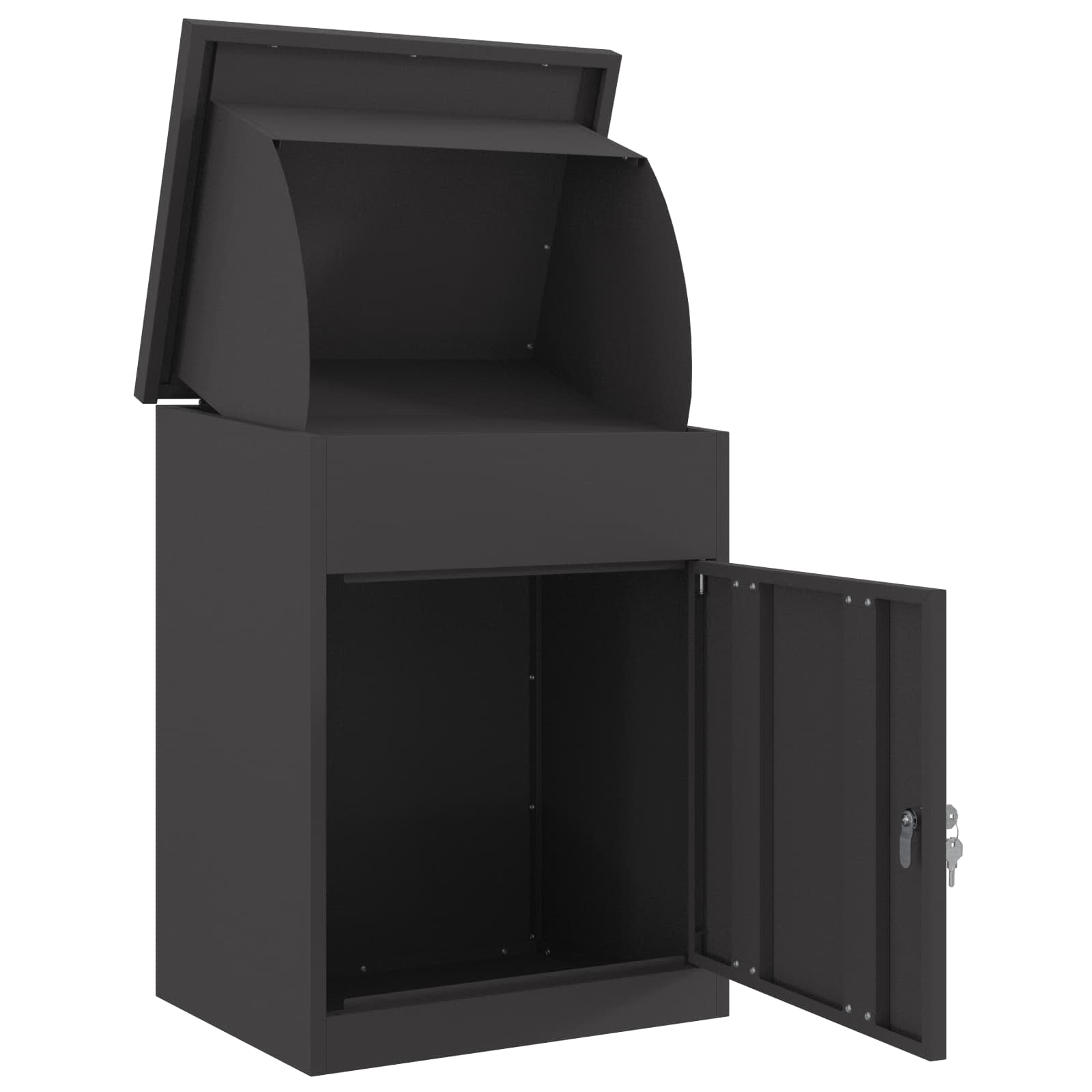 vidaXL Skrzynka na przesyłki z drzwiami Czarny 47.5 x 38 x 59 cm Stal