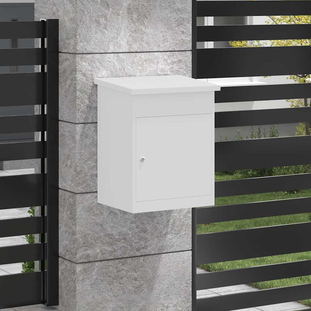 vidaXL Skrzynka na przesyłki z drzwiami Biały 47,5 x 38 x 59 cm Stal