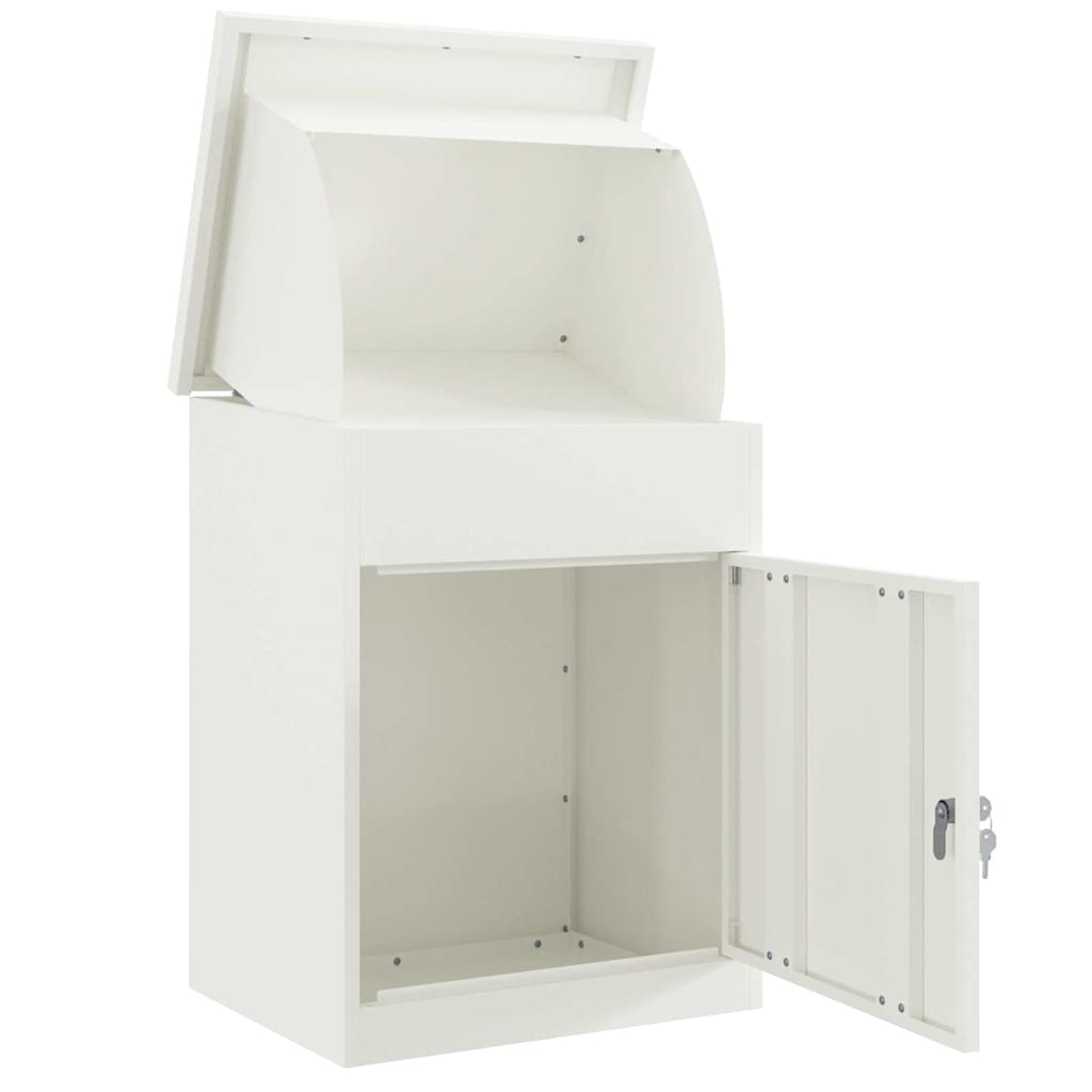 vidaXL Skrzynka na przesyłki z drzwiami Biały 47,5 x 38 x 59 cm Stal