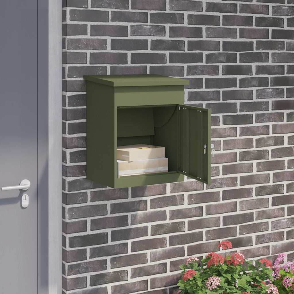 vidaXL Skrzynka na przesyłki Z blokadą oliwkowy 47.5 x 38 x 59 cm Stal