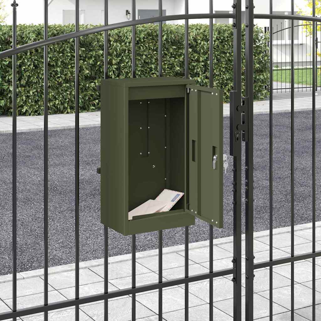 vidaXL skrzynka na listy z drzwiami oliwkowy 30 x 20 x 55 cm Stal