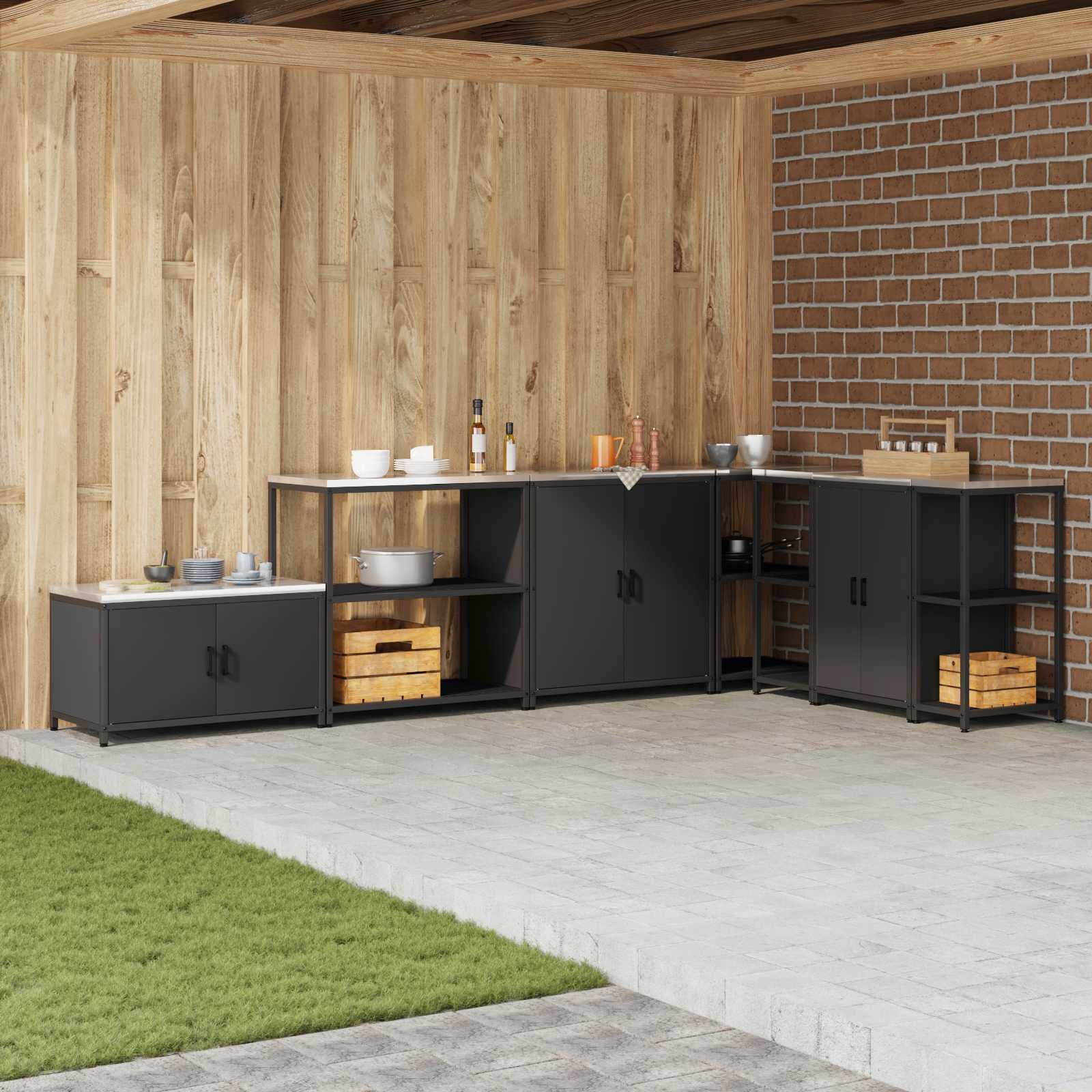 vidaXL Przechowywanie w kuchni HATTEM Czarny 90 x 50 x 92 cm Stal