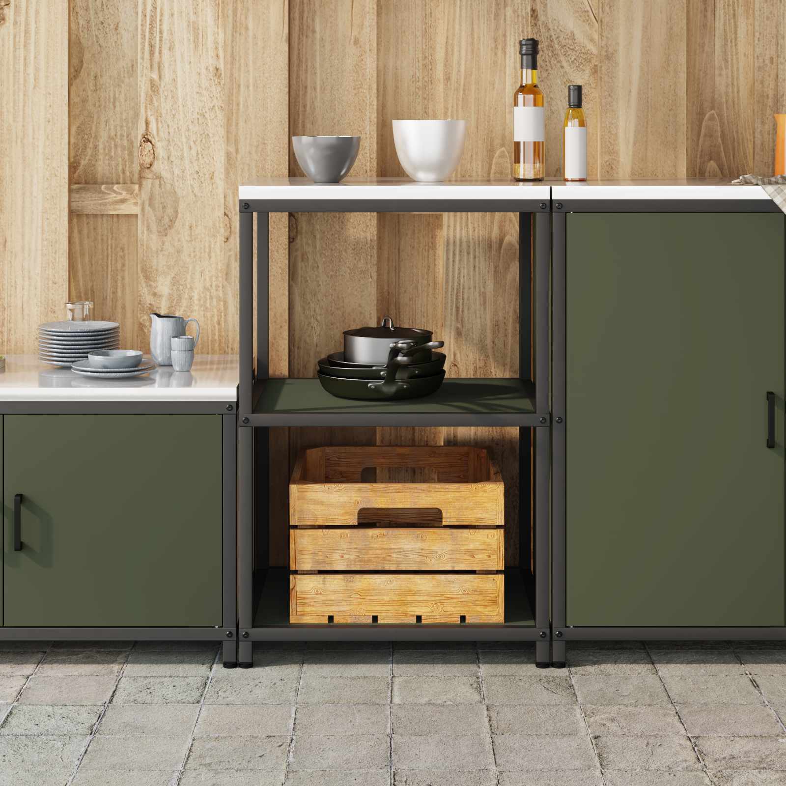 vidaXL Przechowywanie w kuchni HATTEM Oliwkowy zielony 60 x 50 x 92 cm