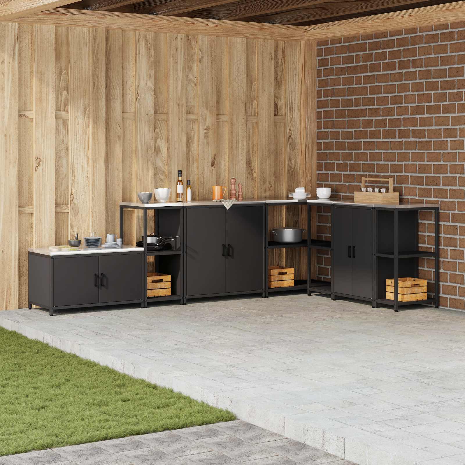 vidaXL Przechowywanie w kuchni HATTEM Czarny 40 x 50 x 92 cm Stal