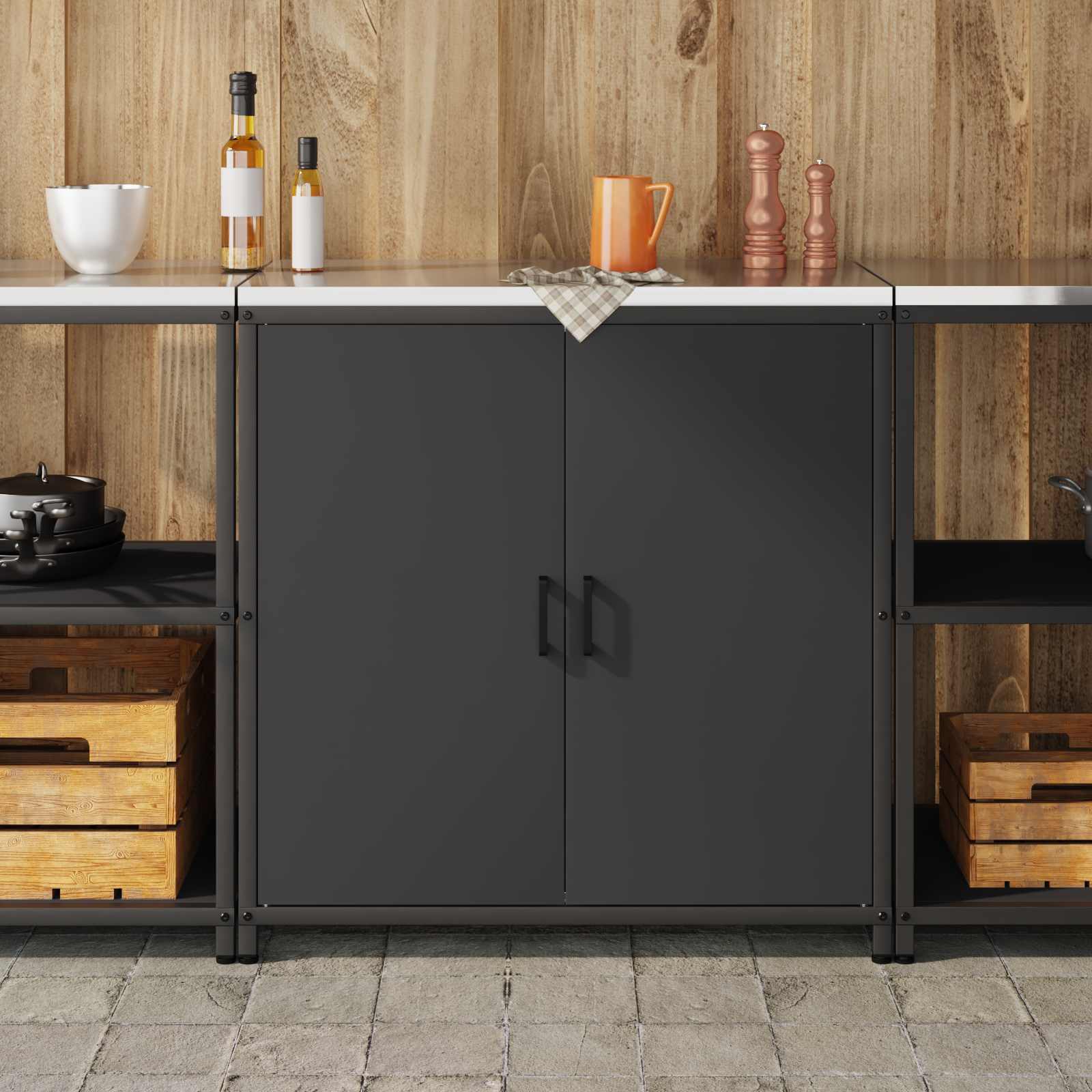 vidaXL Przechowywanie w kuchni HATTEM Czarny 90 x 50 x 92 cm Stal