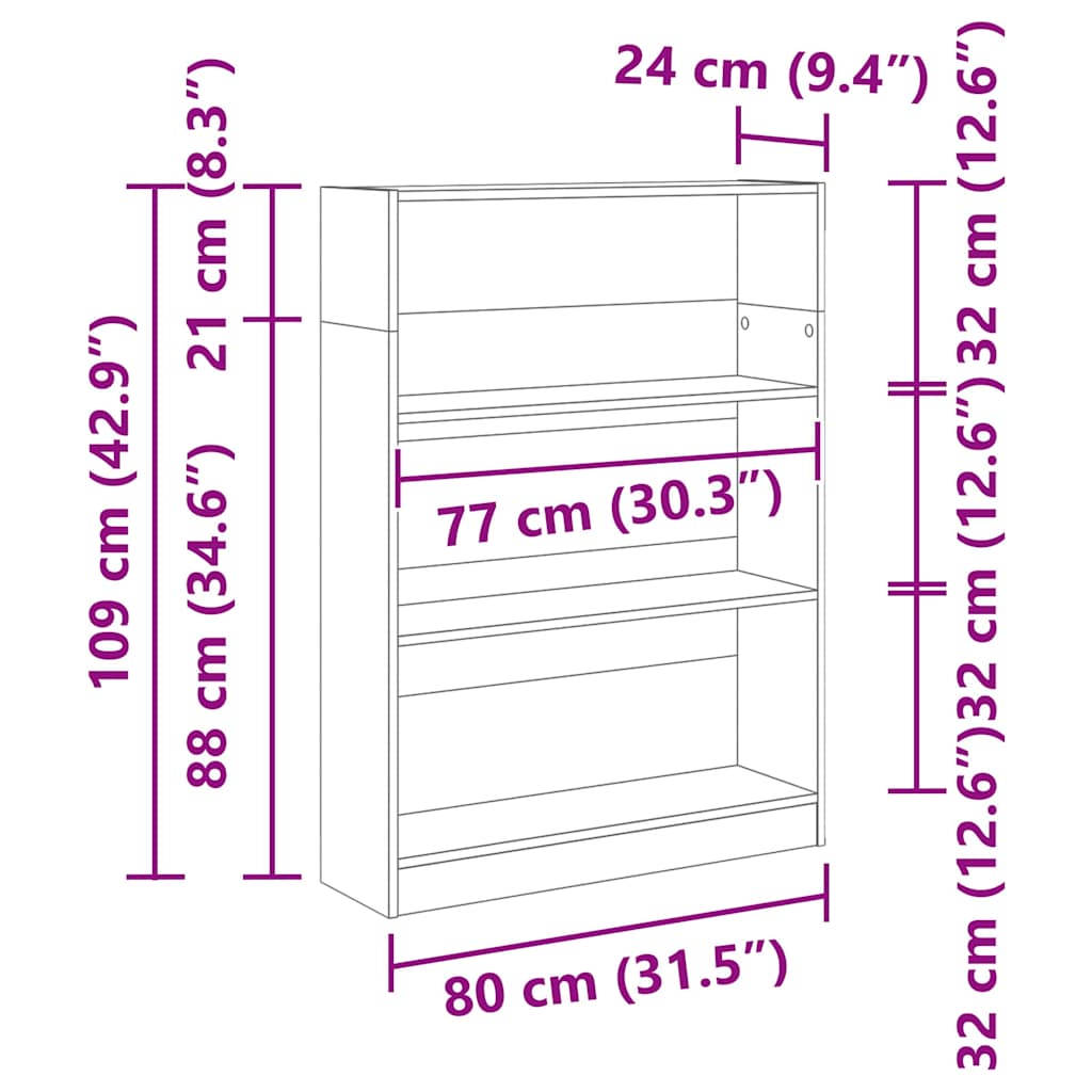 vidaXL Półka na książki Czarny Dąb 80 x 24 x 109 cm