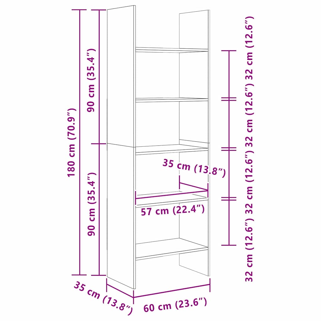 vidaXL Szafka na książki Stare drewno 60 x 35 x 180 cm