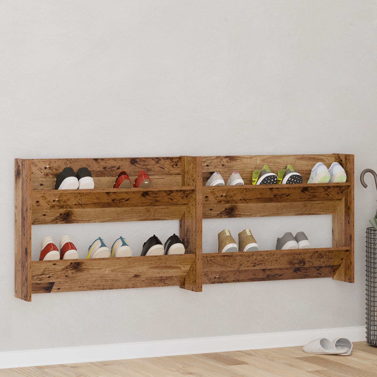 vidaXL Szafka na buty z półką 2 pcs Stare drewno 80 x 18 x 60 cm