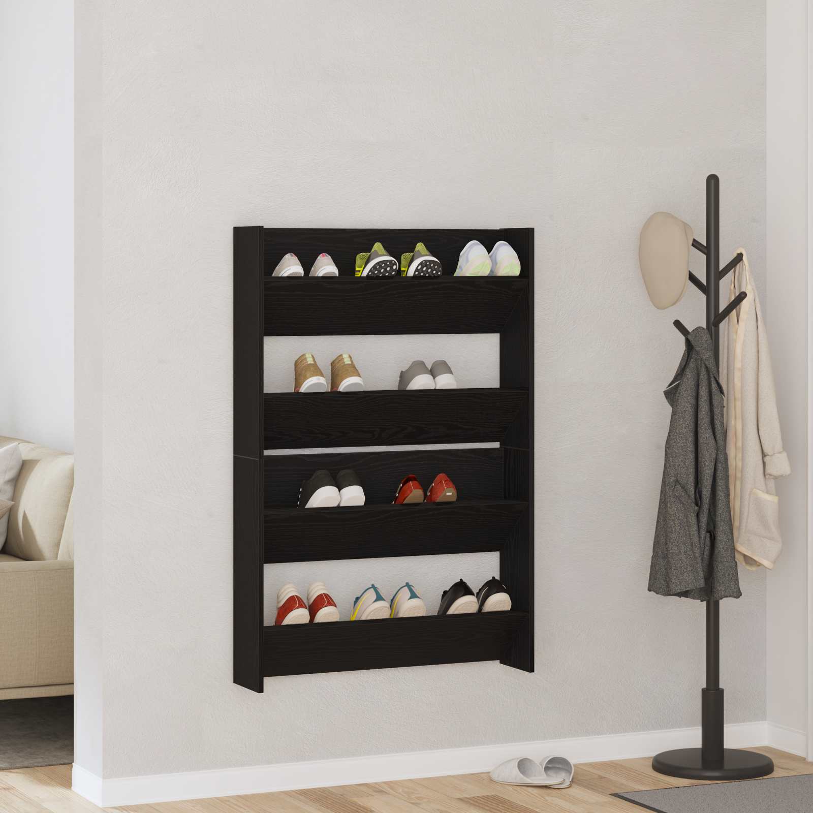 vidaXL Szafka na buty z półką 2 pcs Czarny Dąb 83 x 18 x 60 cm