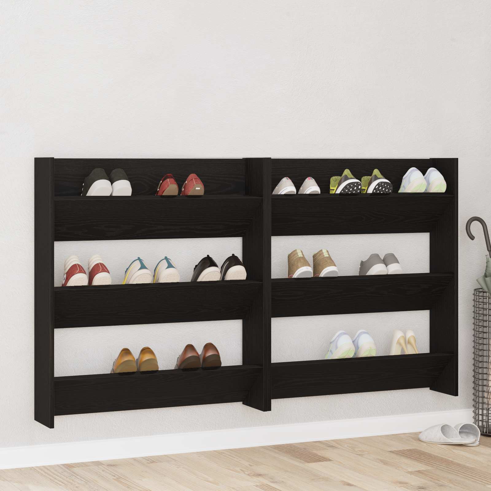 vidaXL Szafka na buty z półką 2 pcs Czarny Dąb 86 x 18 x 90 cm