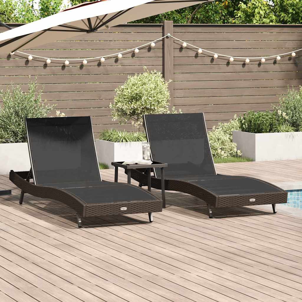 vidaXL Leżak 3 pcs Brązowy 197 x 70 x 82 cm polirattan