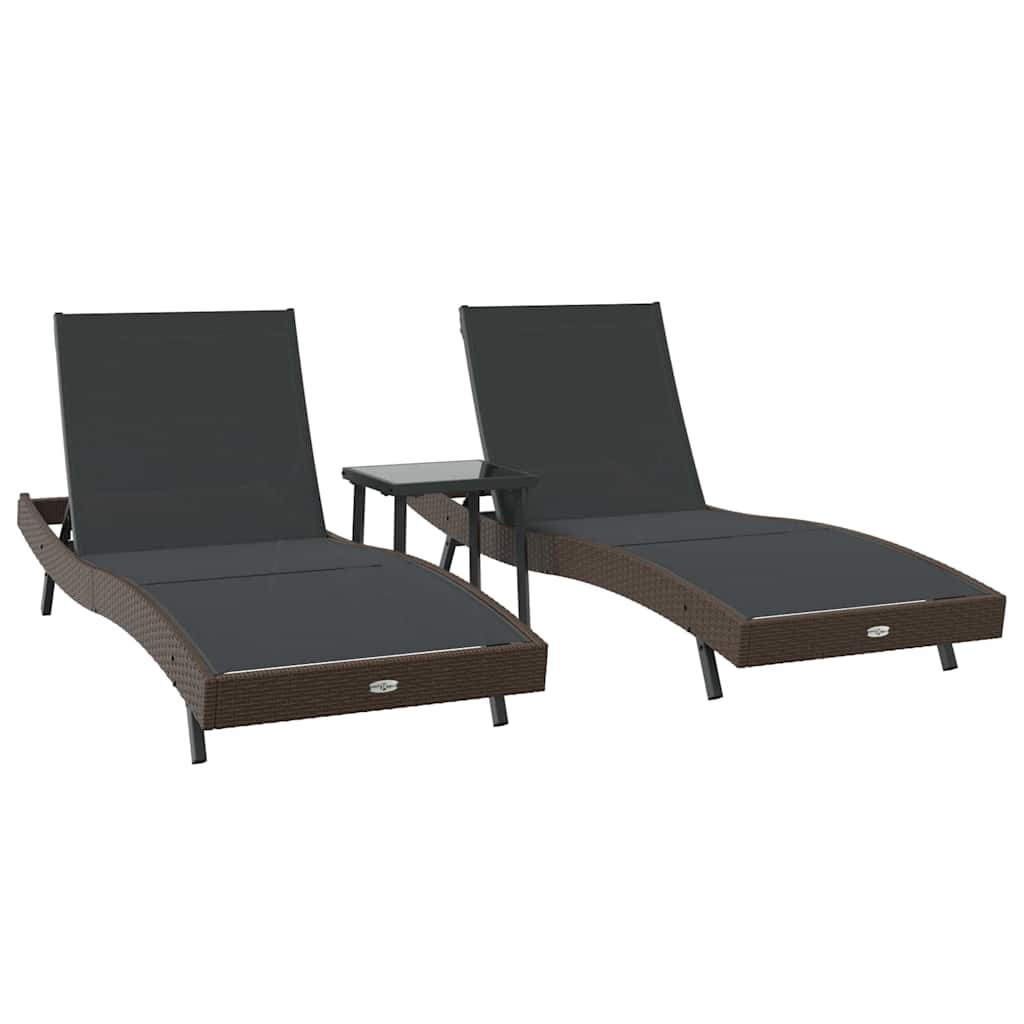 vidaXL Leżak 3 pcs Brązowy 197 x 70 x 82 cm polirattan