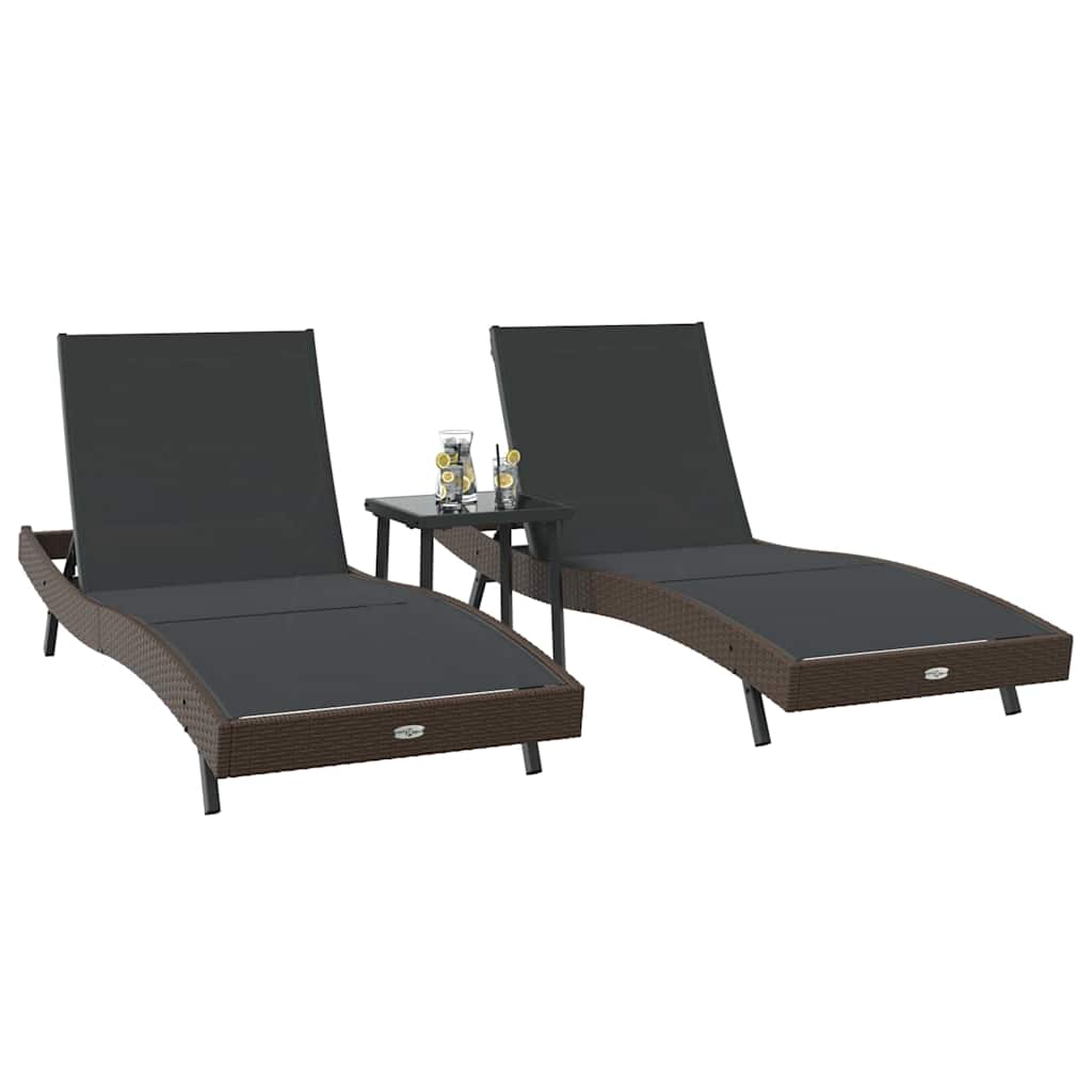 vidaXL Leżak 3 pcs Brązowy 197 x 70 x 82 cm polirattan