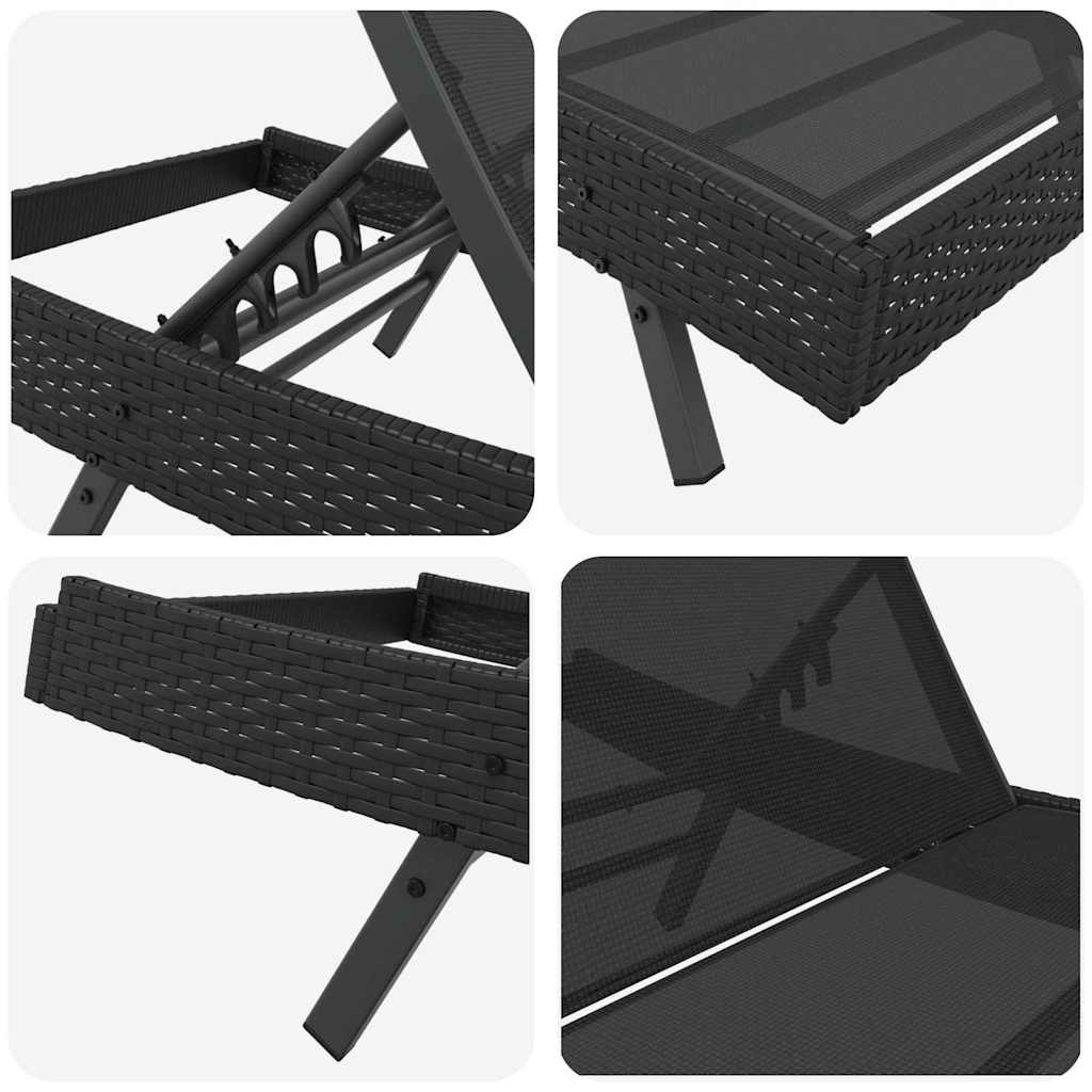 vidaXL Leżak 3 pcs Czarny 197 x 70 x 82 cm polirattan