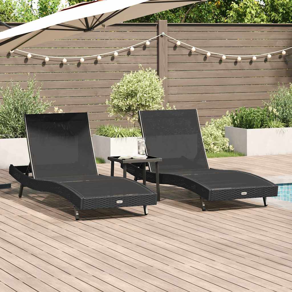vidaXL Leżak 3 pcs Czarny 197 x 70 x 82 cm polirattan