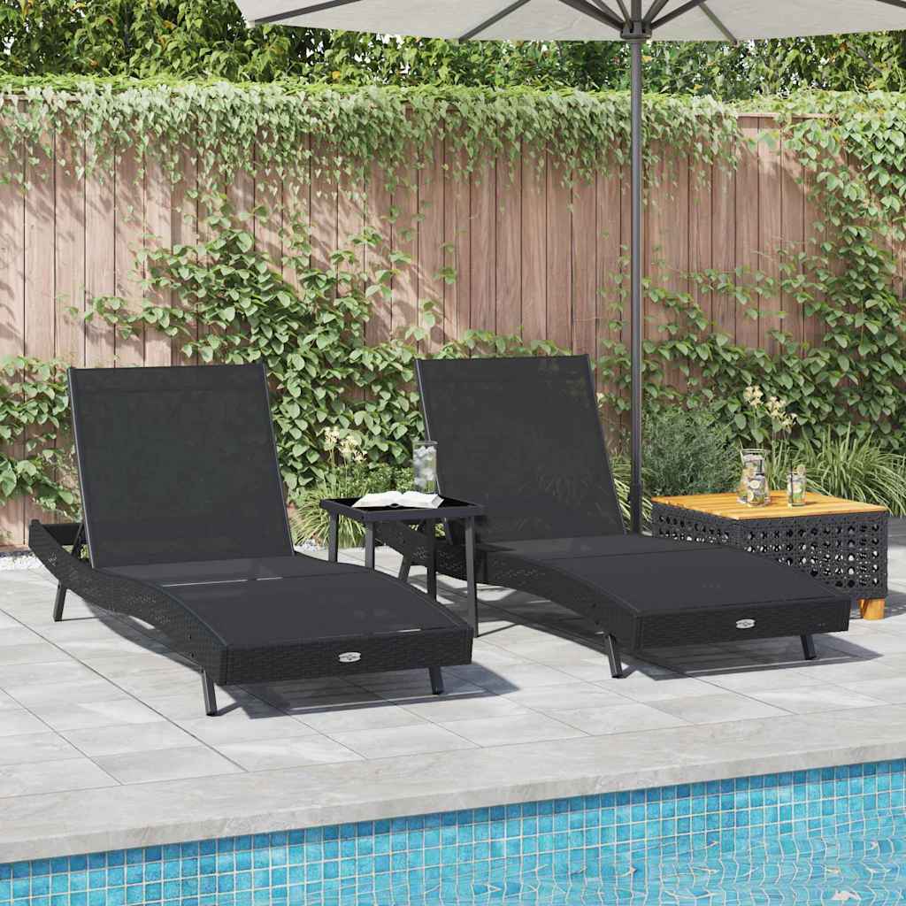 vidaXL Leżak 3 pcs Czarny 197 x 70 x 82 cm polirattan