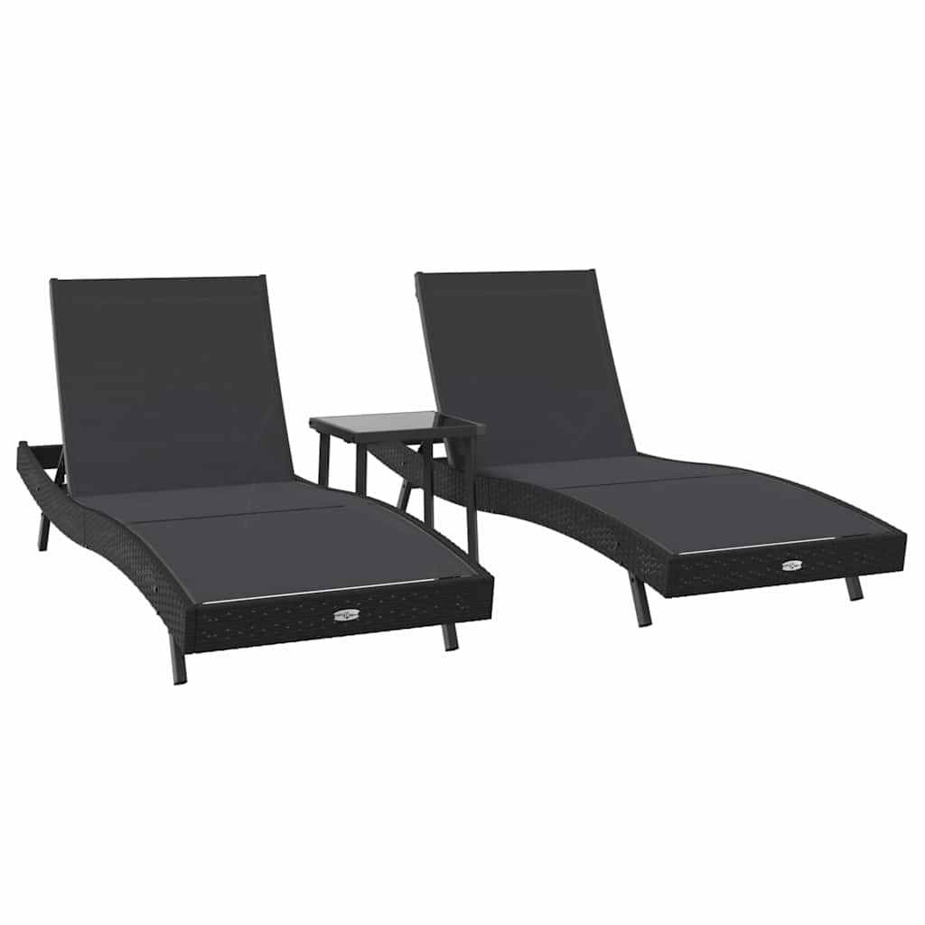 vidaXL Leżak 3 pcs Czarny 197 x 70 x 82 cm polirattan