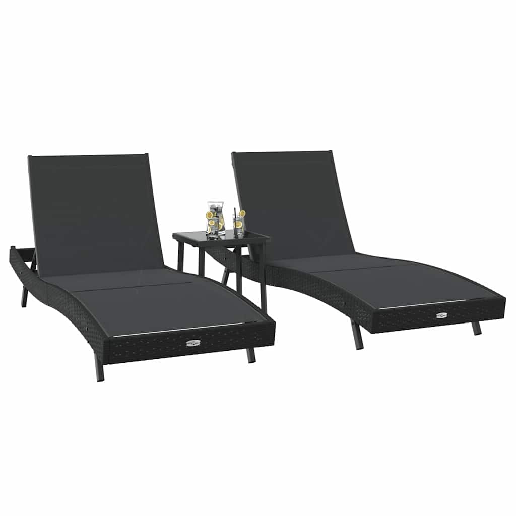 vidaXL Leżak 3 pcs Czarny 197 x 70 x 82 cm polirattan