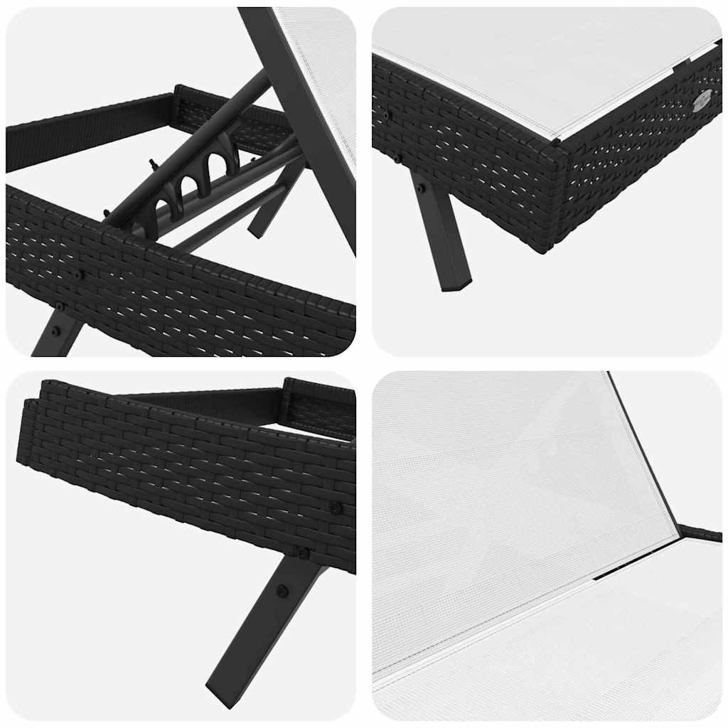 vidaXL Leżak 3 pcs Czarny i Biały 197 x 70 x 82 cm polirattan