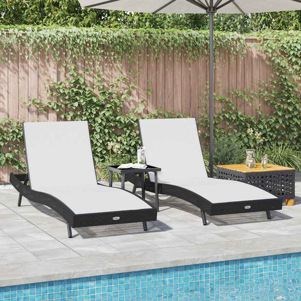 vidaXL Leżak 3 pcs Czarny i Biały 197 x 70 x 82 cm polirattan