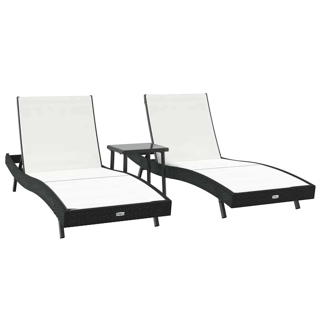 vidaXL Leżak 3 pcs Czarny i Biały 197 x 70 x 82 cm polirattan
