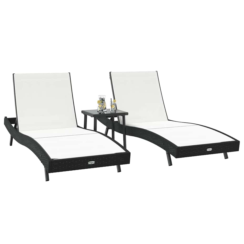 vidaXL Leżak 3 pcs Czarny i Biały 197 x 70 x 82 cm polirattan