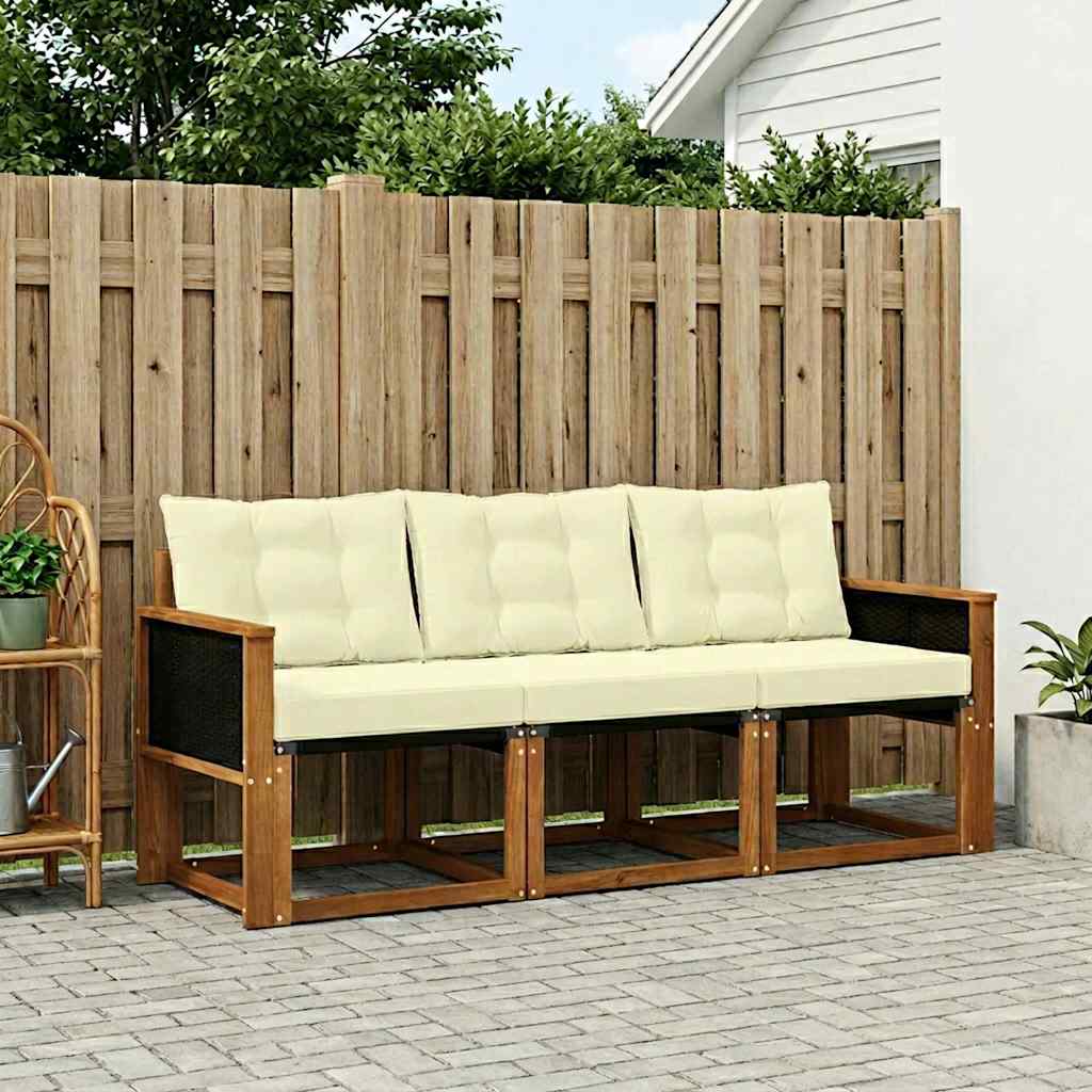 vidaXL Zestaw sof na zewnątrz z poduszką 3 pcs Naturalny i Kremowy