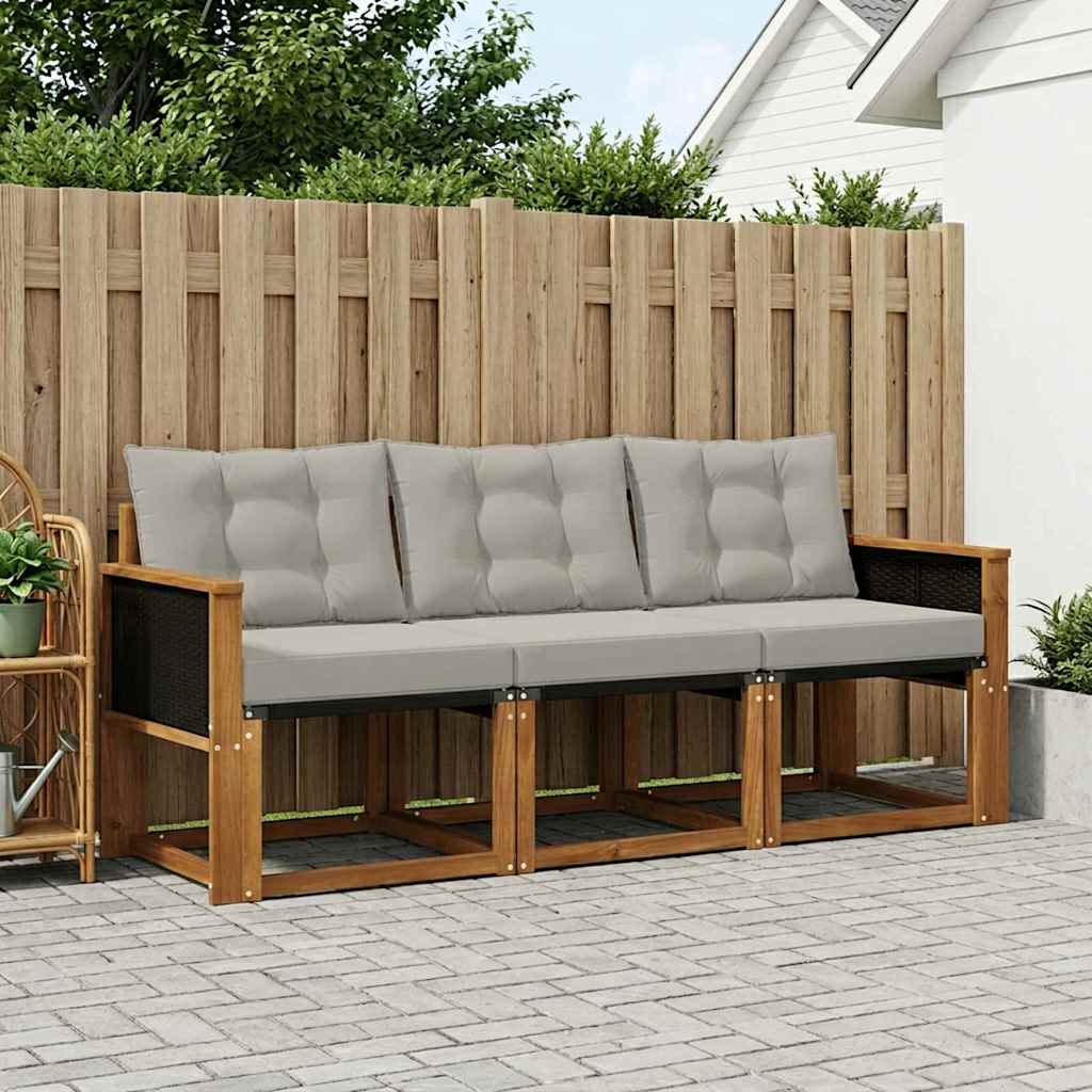 vidaXL Zestaw sof na zewnątrz z poduszką 3 pcs Naturalny i jasnoszary