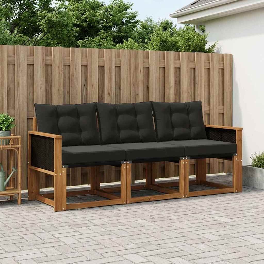 vidaXL Zestaw sof na zewnątrz z poduszką 3 pcs Naturalny i czarny