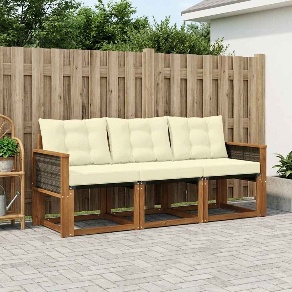 vidaXL Zestaw sof na zewnątrz z poduszką 3 pcs Naturalny i Kremowy