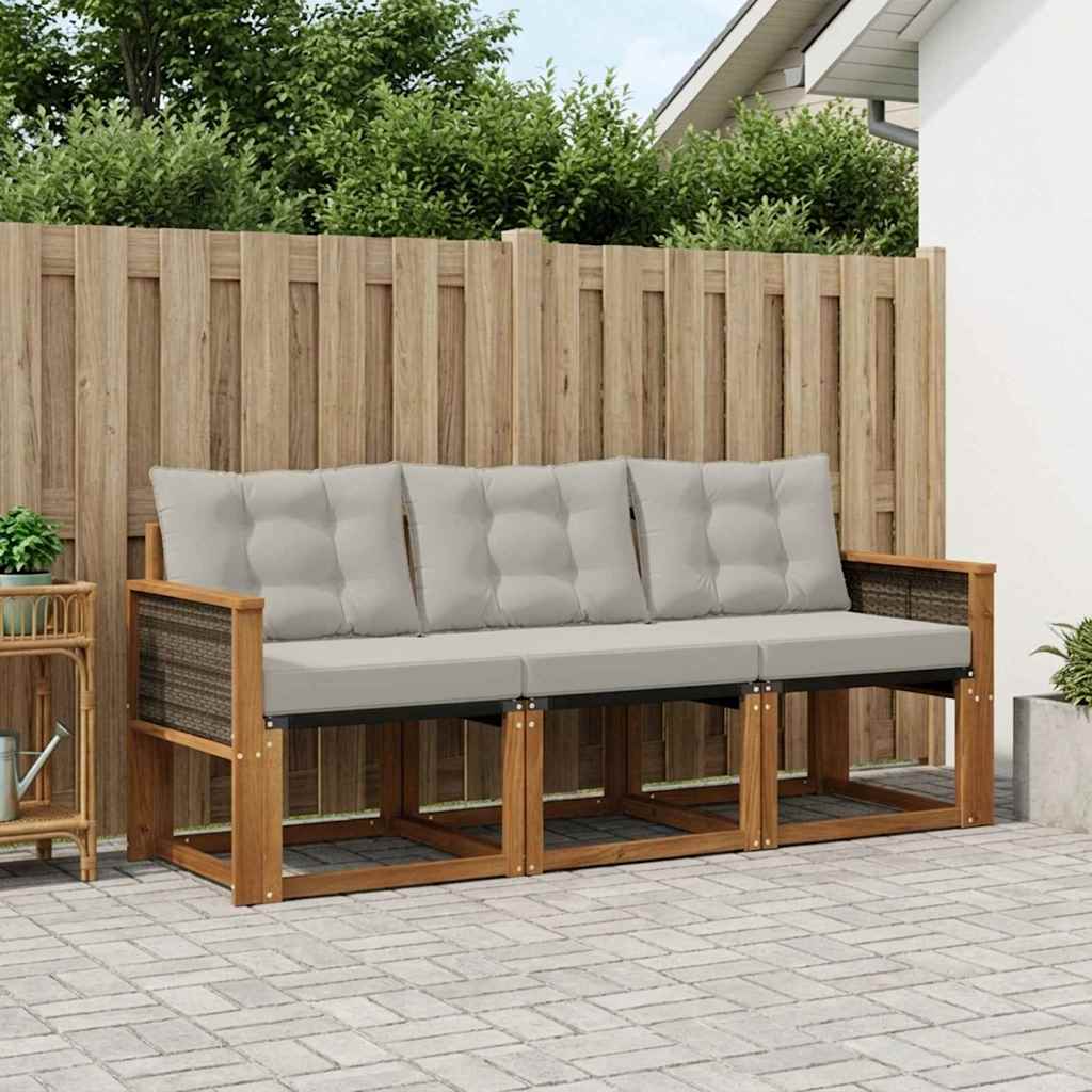 vidaXL Zestaw sof na zewnątrz z poduszką 3 pcs Naturalny i jasnoszary