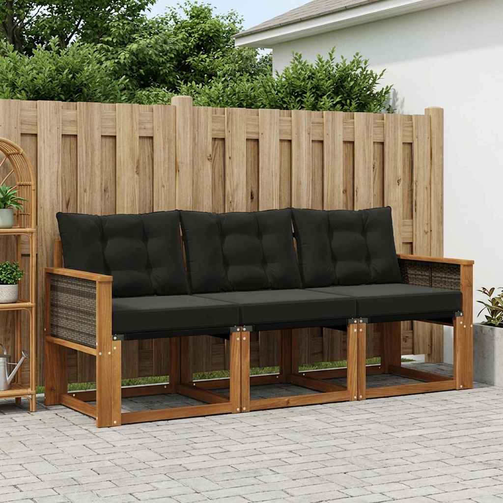 vidaXL Zestaw sof na zewnątrz z poduszką 3 pcs Naturalny i czarny
