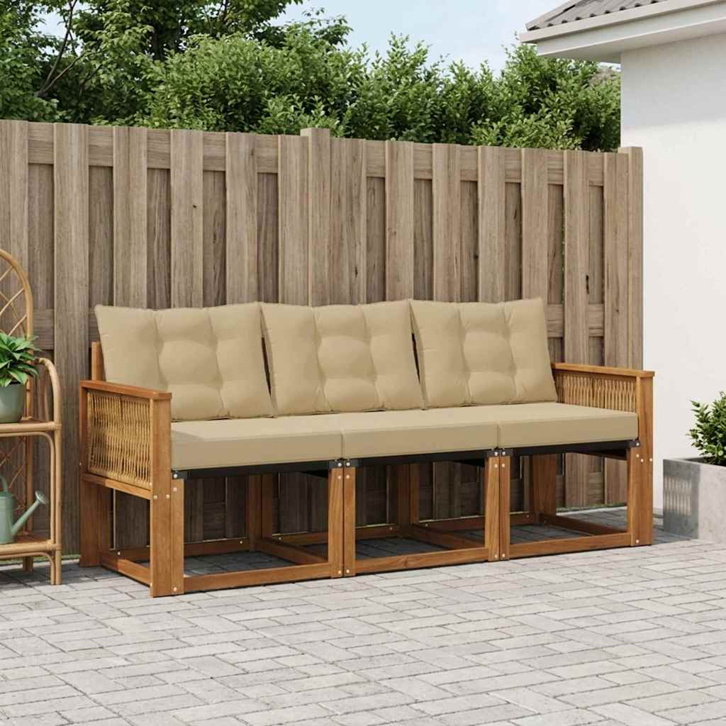 vidaXL Zestaw sof na zewnątrz z poduszką 3 pcs Naturalny i Beżowy