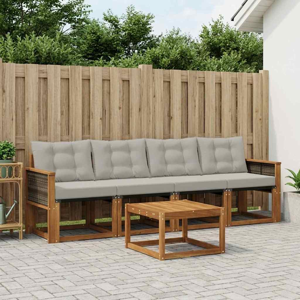 vidaXL Zestaw sof na zewnątrz z poduszką 5 pcs Naturalny i jasnoszary