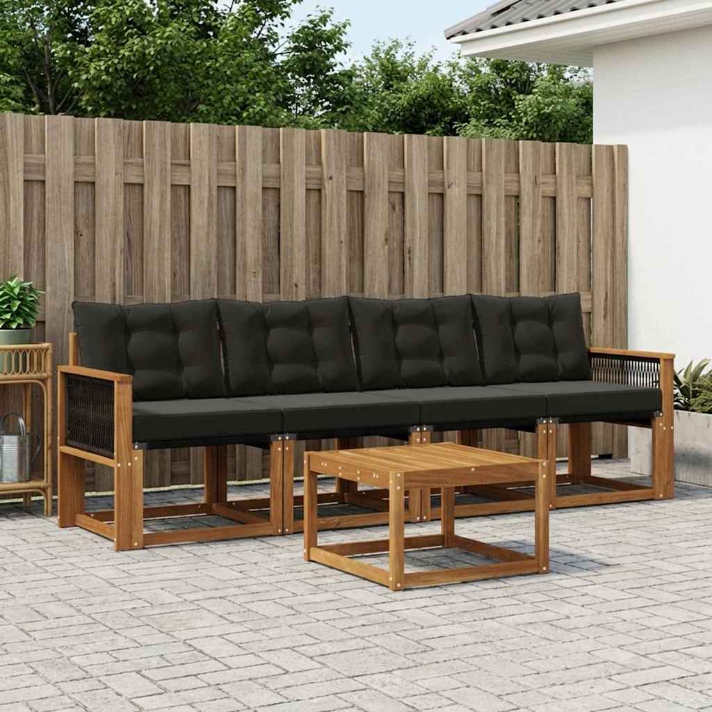vidaXL Zestaw sof na zewnątrz z poduszką 5 pcs Naturalny i czarny